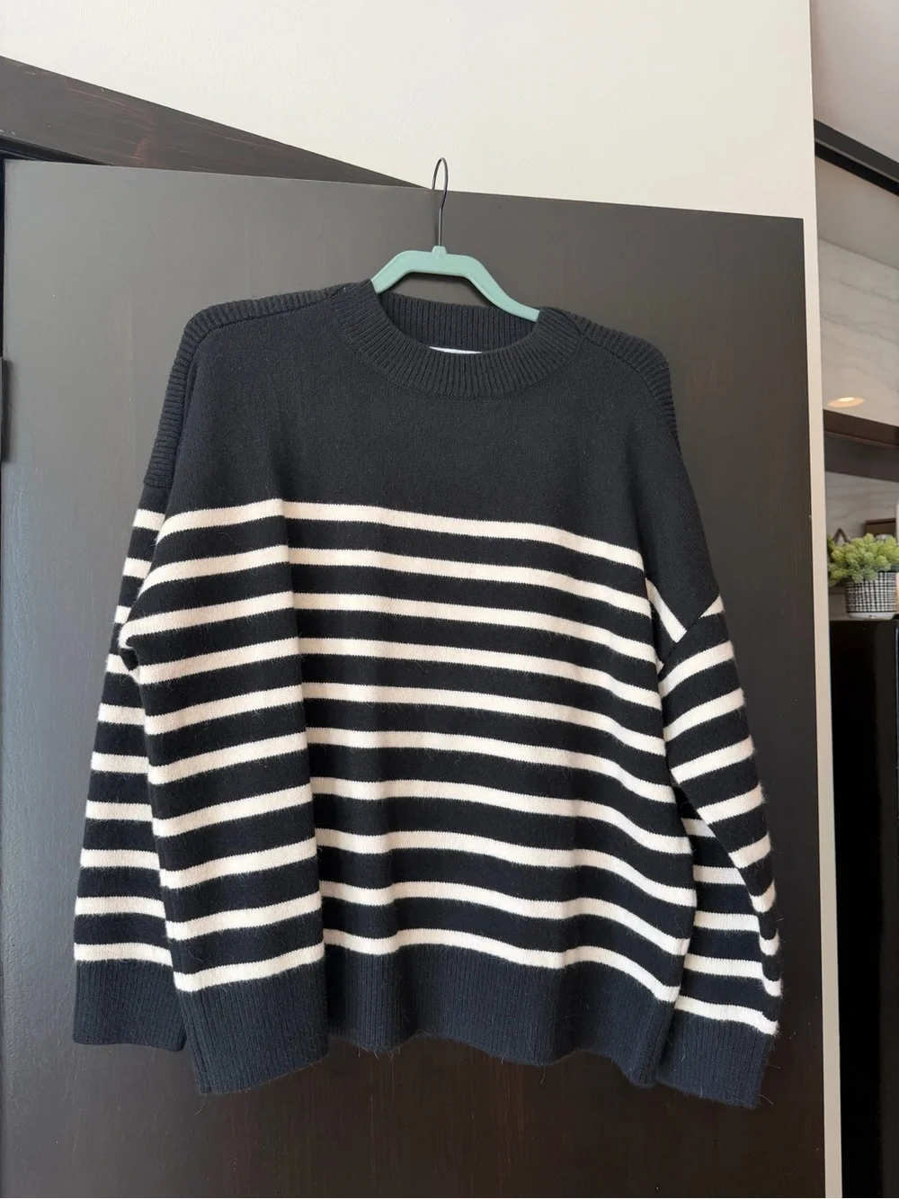 Zara Women’s Black & White Striped Knit Crewneck Sweater – Size Medium